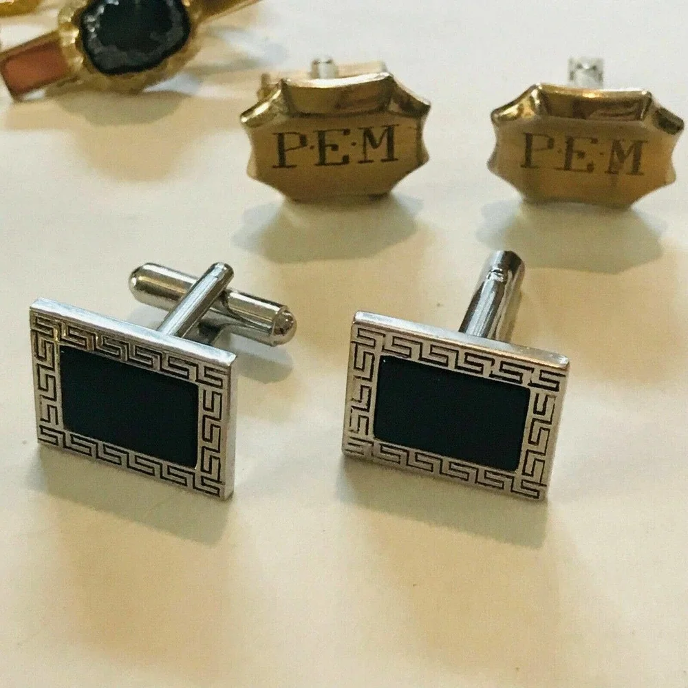 Lot‎ Set cufflinks Tie Bars Gold Silver Tone Tie Tack Chain Clip